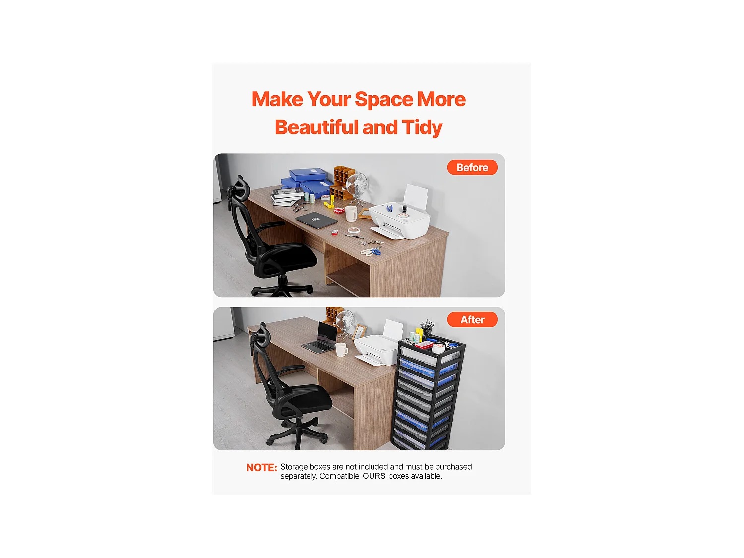 Rangement de Bureau en Plastique SucceBuy, à 10 Niveaux, Grande Capacité avec Organiseur Supérieur, Cadre Noir