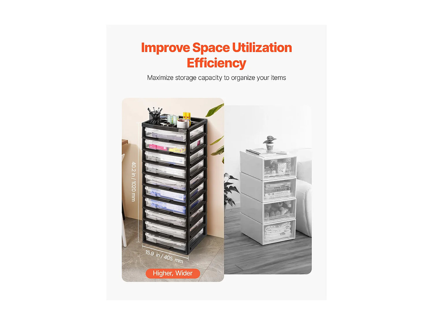 Rangement de Bureau en Plastique SucceBuy, à 10 Niveaux, Grande Capacité avec Organiseur Supérieur, Cadre Noir