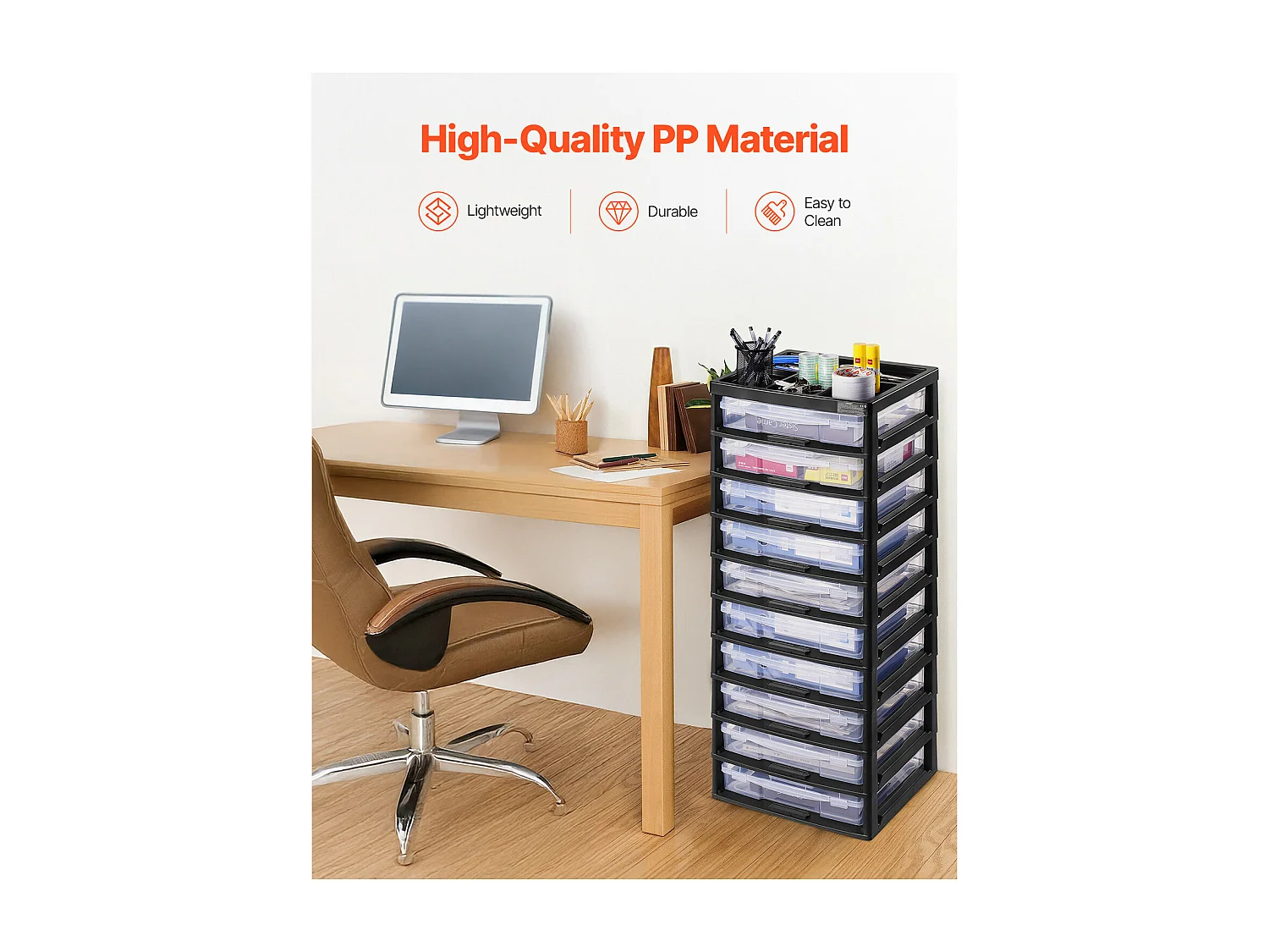 Rangement de Bureau en Plastique SucceBuy, à 10 Niveaux, Grande Capacité avec Organiseur Supérieur, Cadre Noir