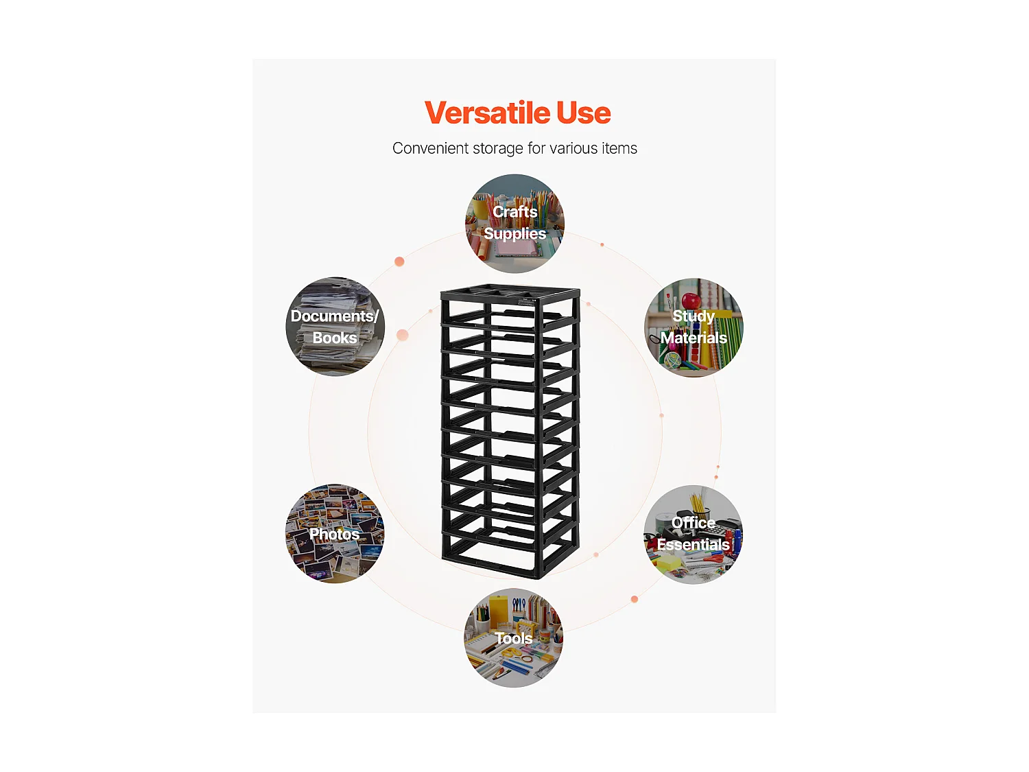 Rangement de Bureau en Plastique SucceBuy, à 10 Niveaux, Grande Capacité avec Organiseur Supérieur, Cadre Noir