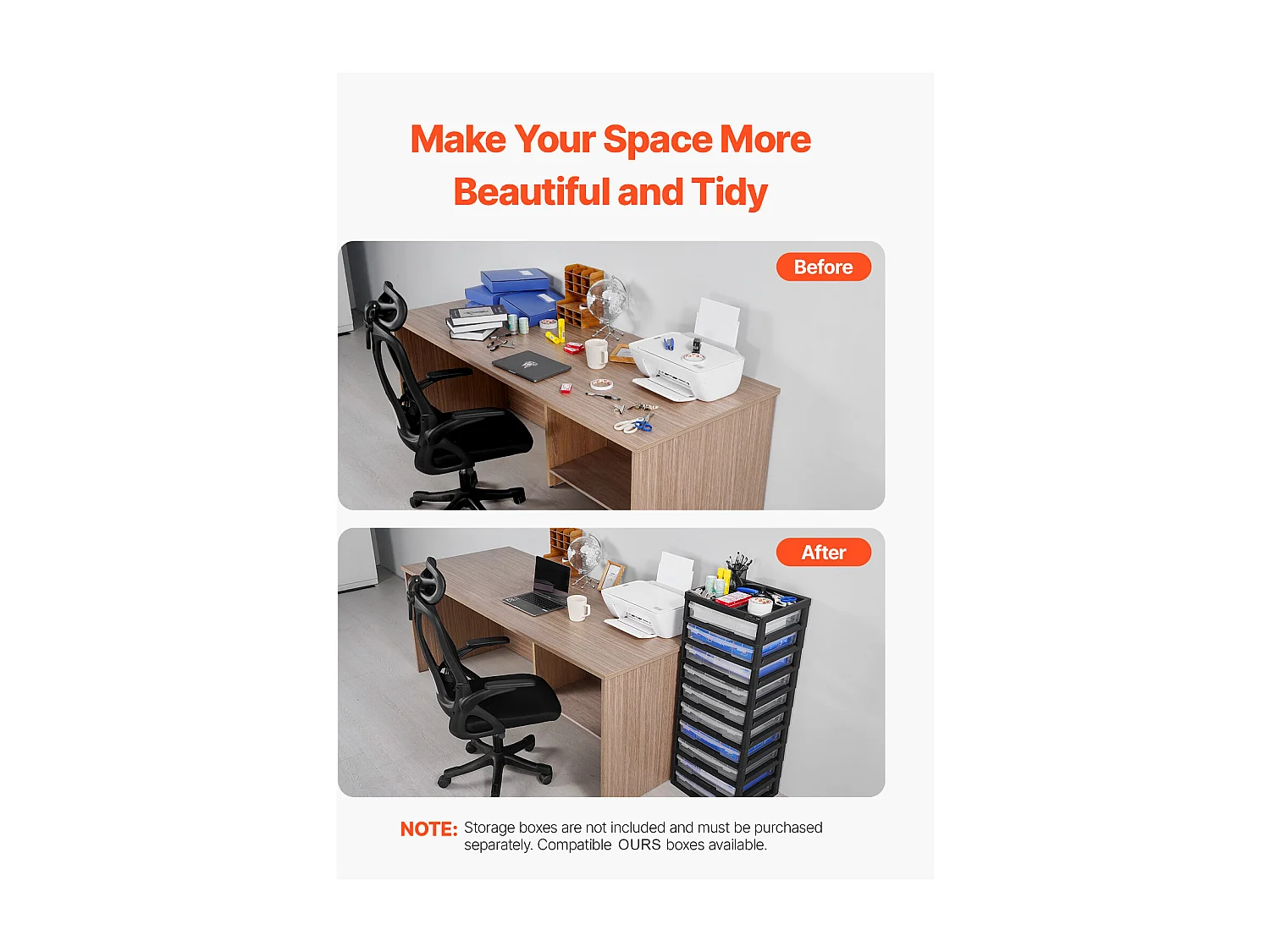 Rangement de Bureau en Plastique SucceBuy, à 10 Niveaux, Grande Capacité avec Organiseur Supérieur, Cadre Noir