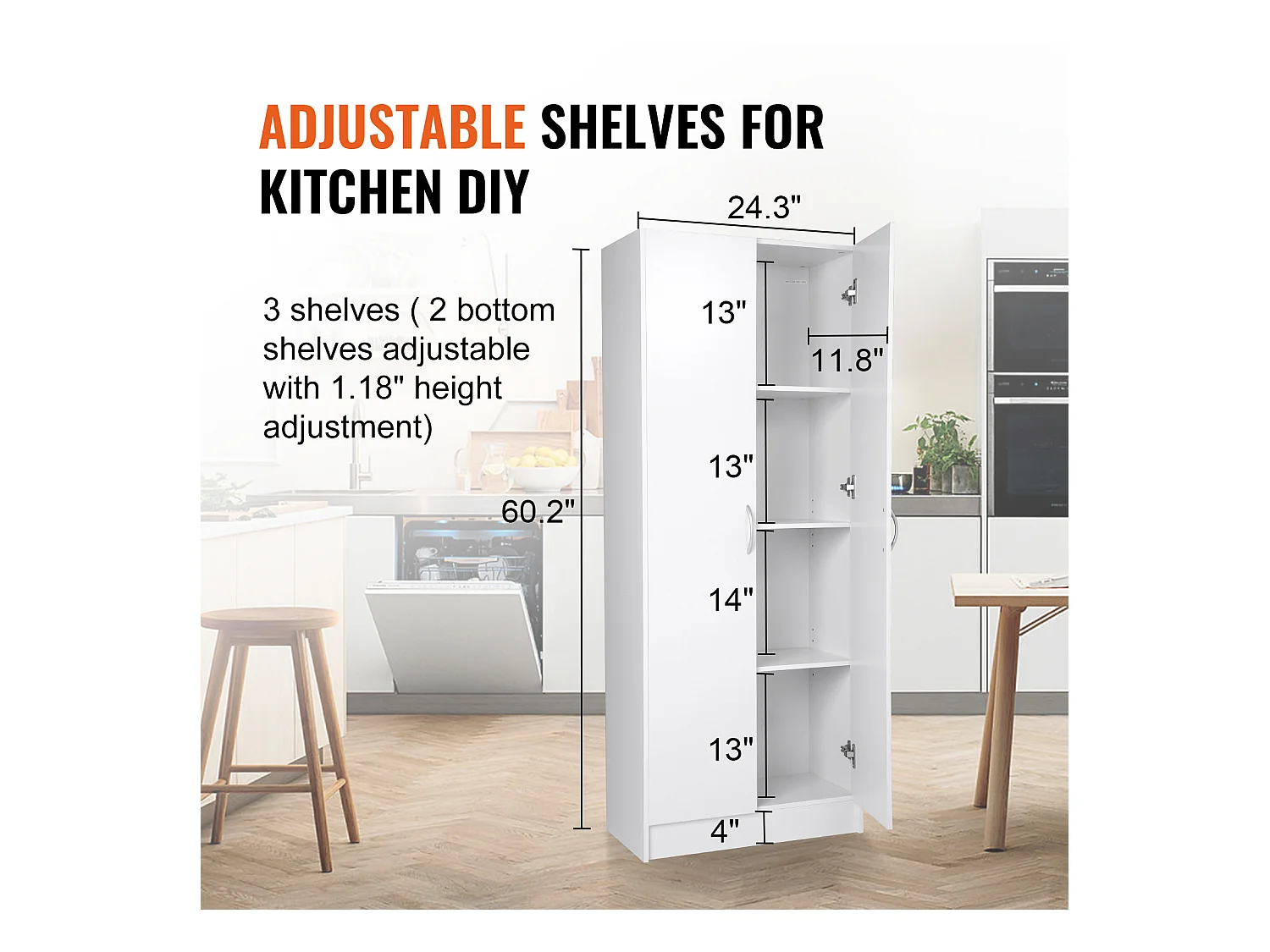 Küchenvorratschrank SucceBuy , Lagerung für Vorräte, Höhe 152,4 cm, Belastbarkeit 50 kg