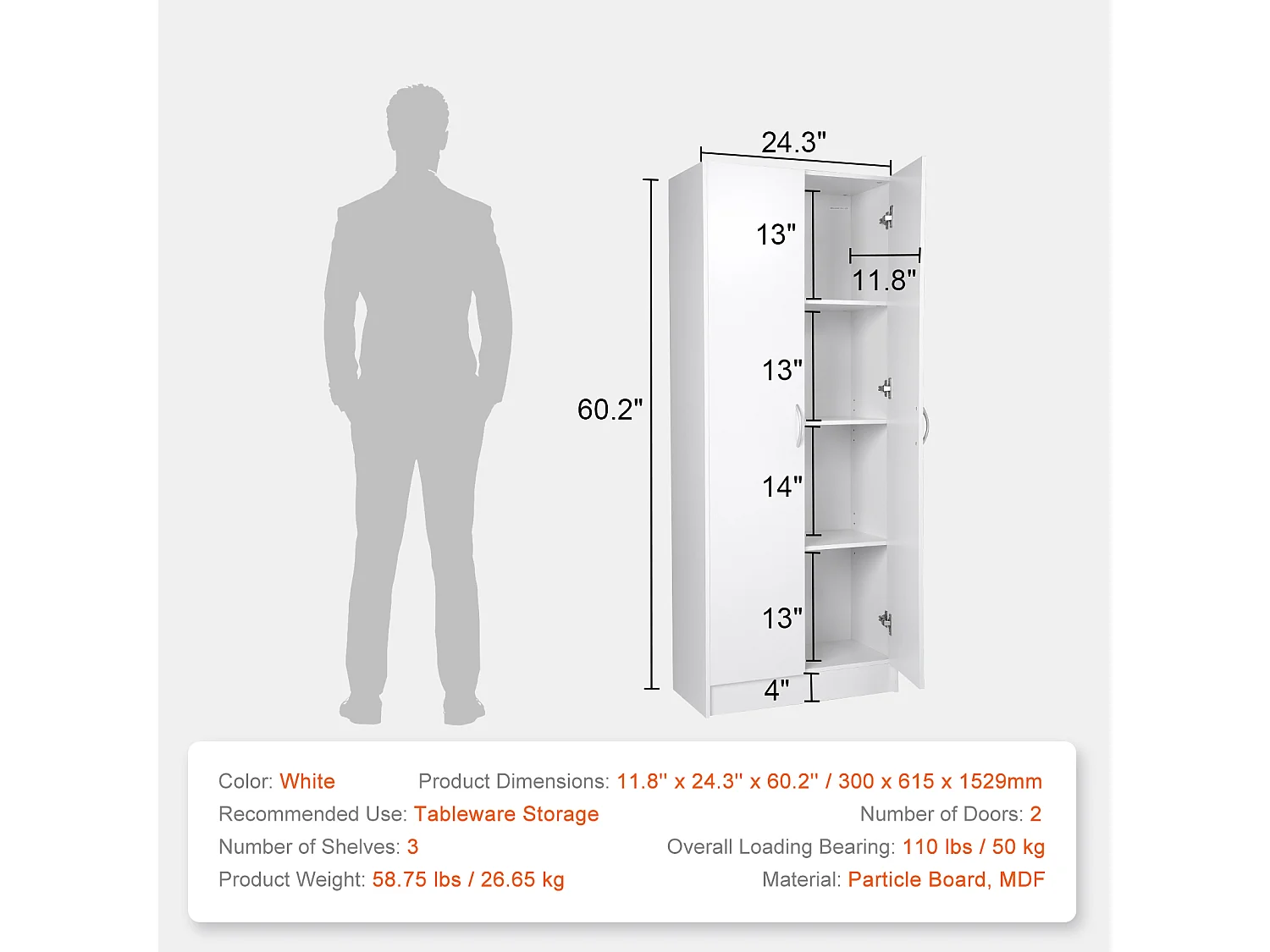 Küchenvorratschrank SucceBuy , Lagerung für Vorräte, Höhe 152,4 cm, Belastbarkeit 50 kg