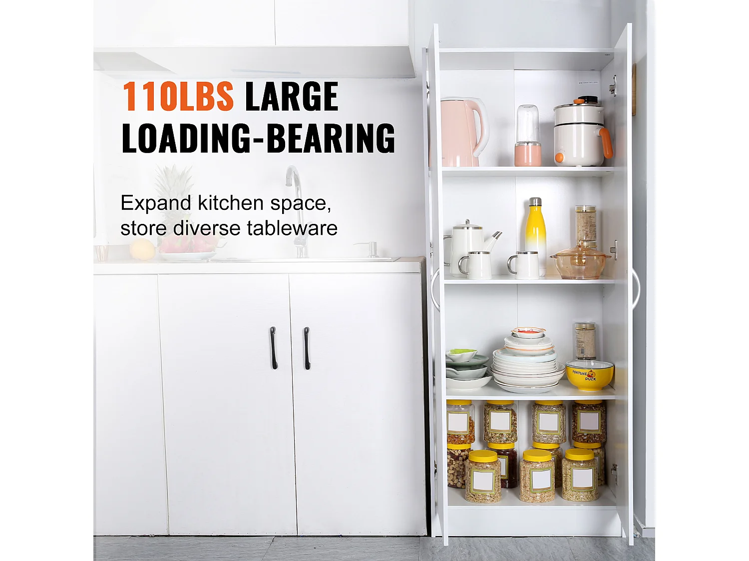 Küchenvorratschrank SucceBuy , Lagerung für Vorräte, Höhe 152,4 cm, Belastbarkeit 50 kg