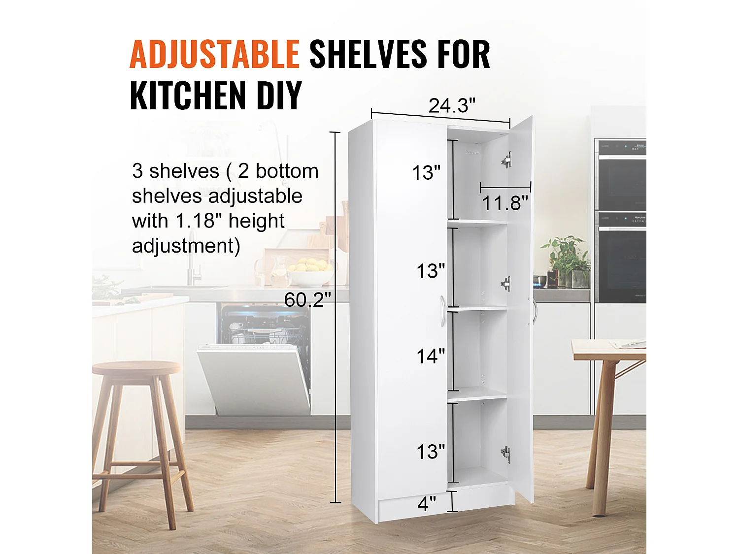 Küchenvorratschrank SucceBuy , Lagerung für Vorräte, Höhe 152,4 cm, Belastbarkeit 50 kg