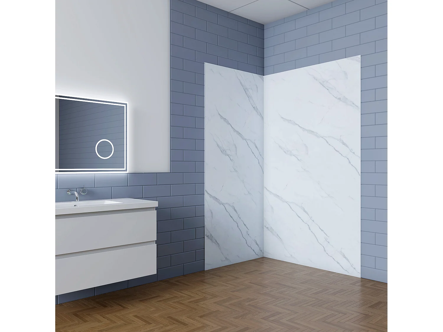 Aica B:100xL:90xH:210cm visbuikwit aluminium composiet platen , 3 mm dik-Set van 2 douchewandpanelen inclusief profielen-Wandpanelen