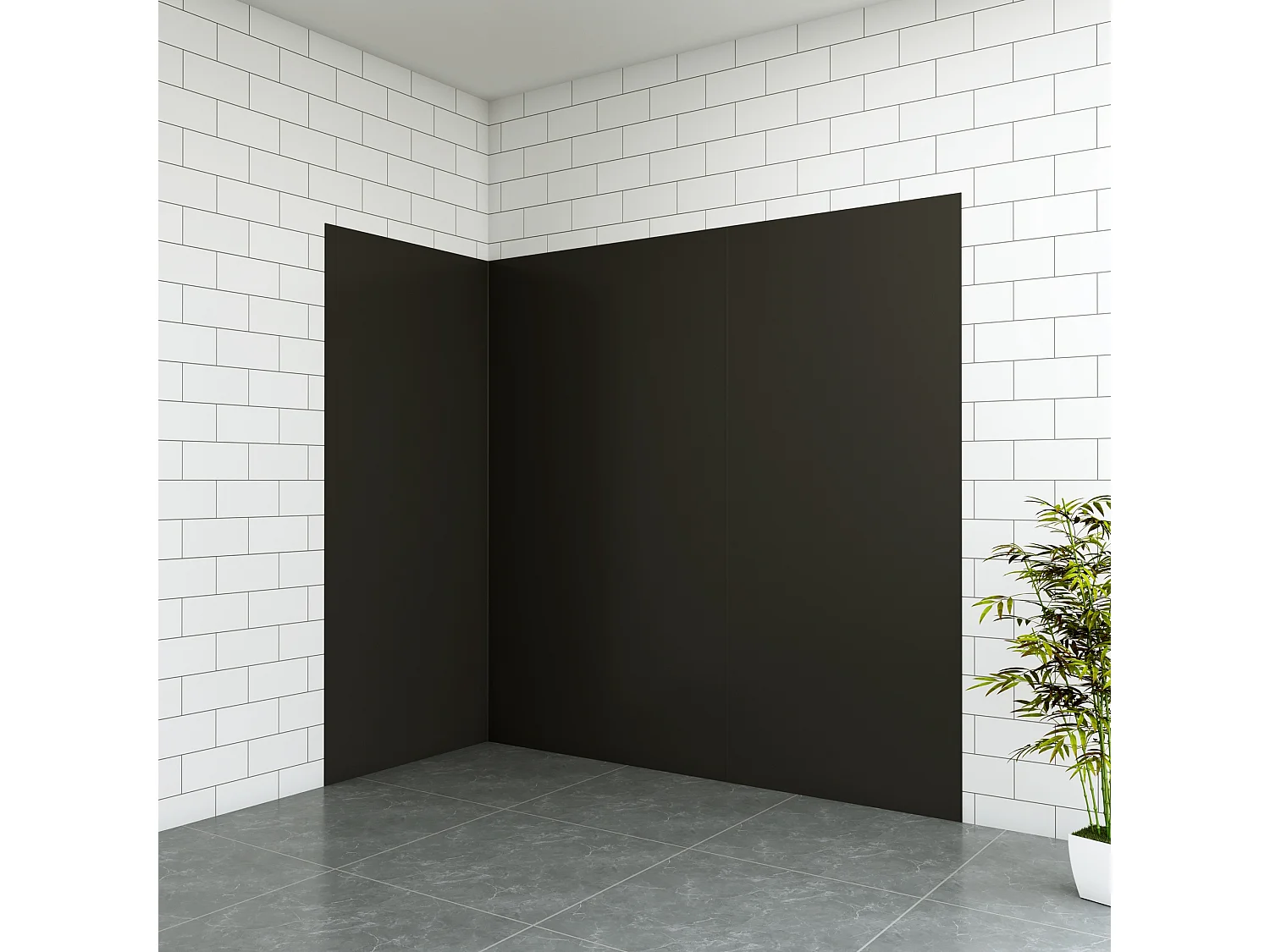 Aica B:80xL:(90+120)xH:210cm mat zwart aluminium composiet platen , 3 mm dik-Set van 3 douchewandpanelen inclusief profielen-Wandpanelen