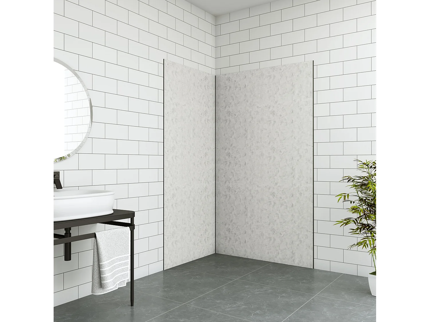 Aica B:100xL:100xH:210cm aluminium composiet platen met gewassen betoneffect , 3 mm dik-Set van 2 douchewandpanelen inclusief profielen-Wandpanelen