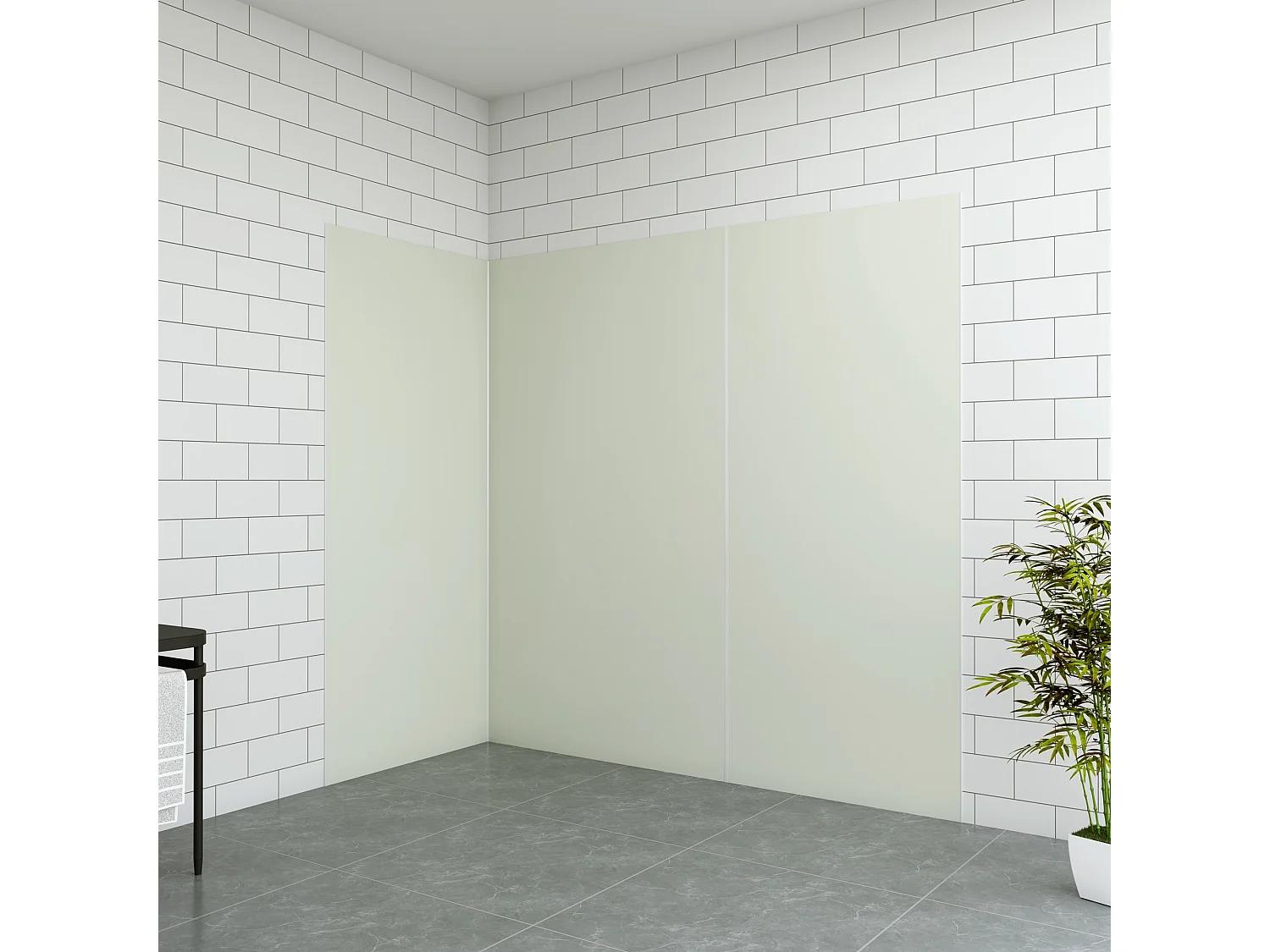 Aica B:80xL:(80+100)H:210cm ivoorwitte aluminium composiet platen , 3 mm dik-Set van 3 douchewandpanelen inclusief profielen-Wandpanelen
