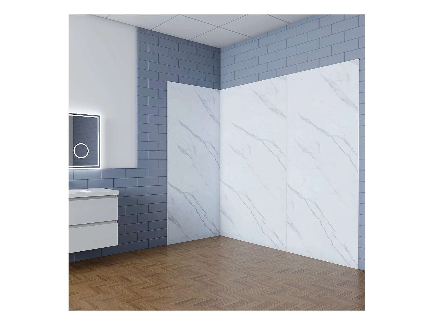 Aica B:40xL:(90+90)H:210cm visbuikwit aluminium composiet platen , 3 mm dik-Set van 3 douchewandpanelen inclusief profielen-Wandpanelen