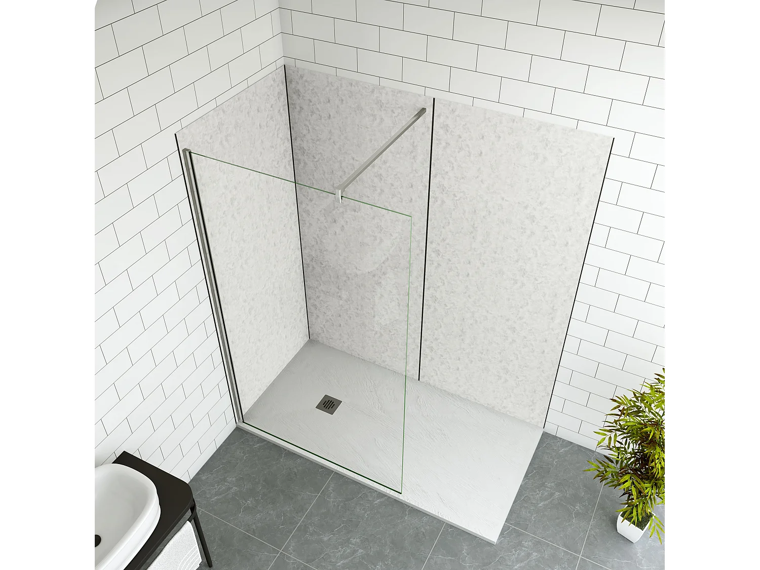 Aica B:100xL:(100+100)xH:210cm aluminium composiet platen met gewassen betoneffect , 3 mm dik-Set van 3 douchewandpanelen inclusief profielen-Wandpanelen