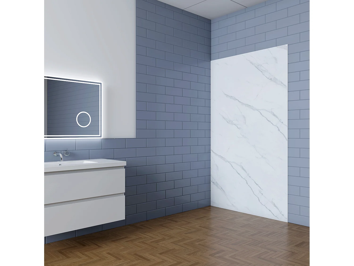 Aica B:90xH:210cm visbuikwit aluminium composiet platen , 3 mm dik-Set van 1 douchewandpanelen inclusief profielen-Wandpanelen