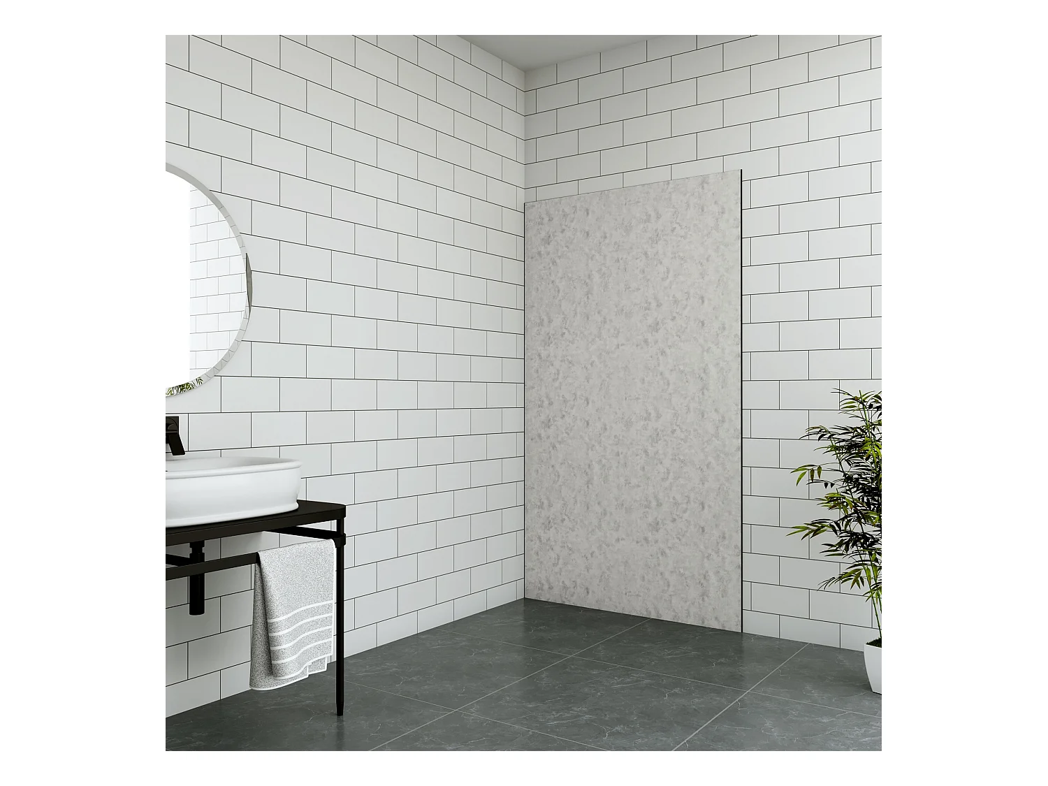 Aica B:100xH:210cm aluminium composiet platen met gewassen betoneffect , 3 mm dik-Set van 1 douchewandpanelen inclusief profielen-Wandpanelen