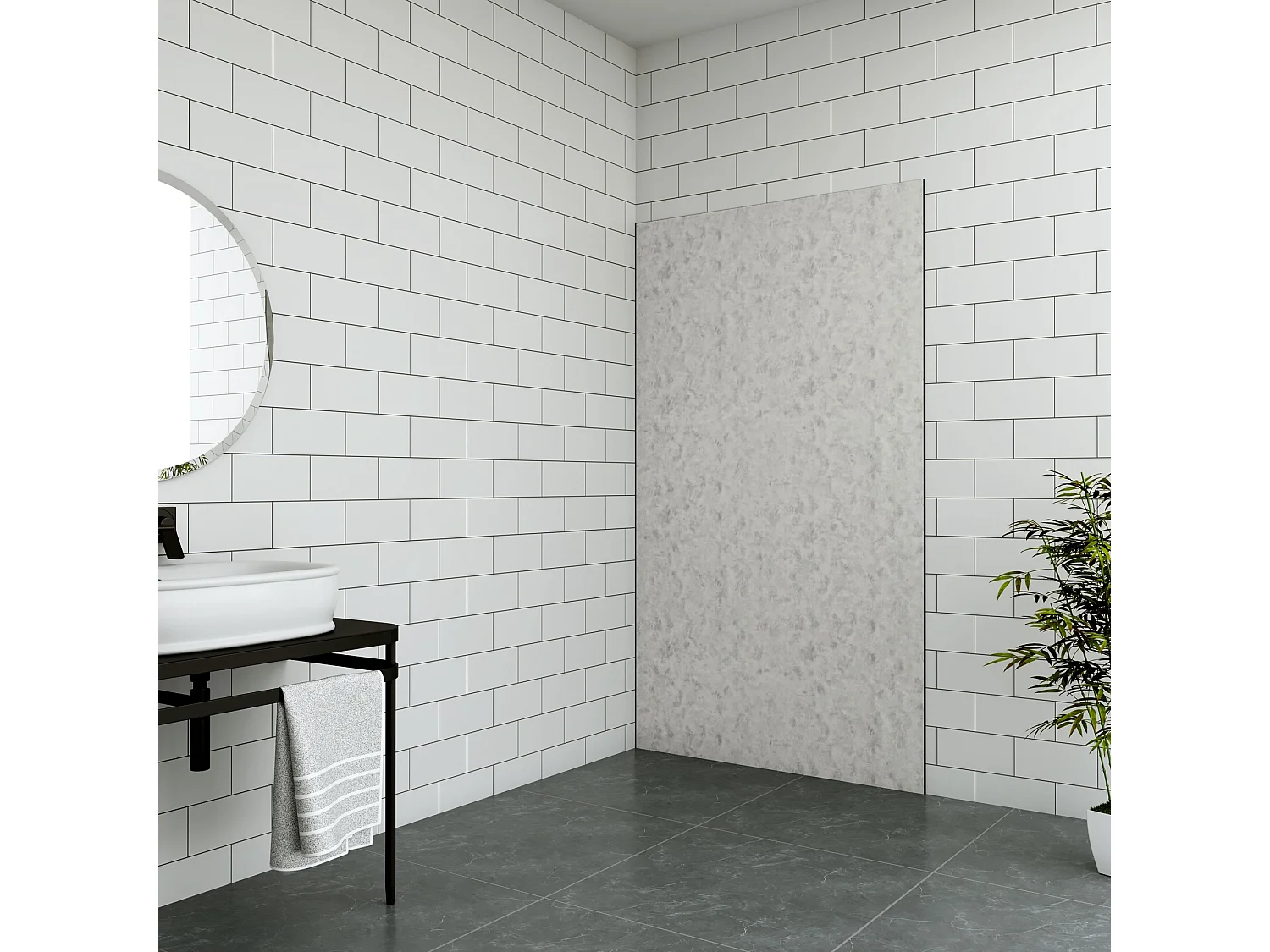 Aica B:100xH:210cm aluminium composiet platen met gewassen betoneffect , 3 mm dik-Set van 1 douchewandpanelen inclusief profielen-Wandpanelen