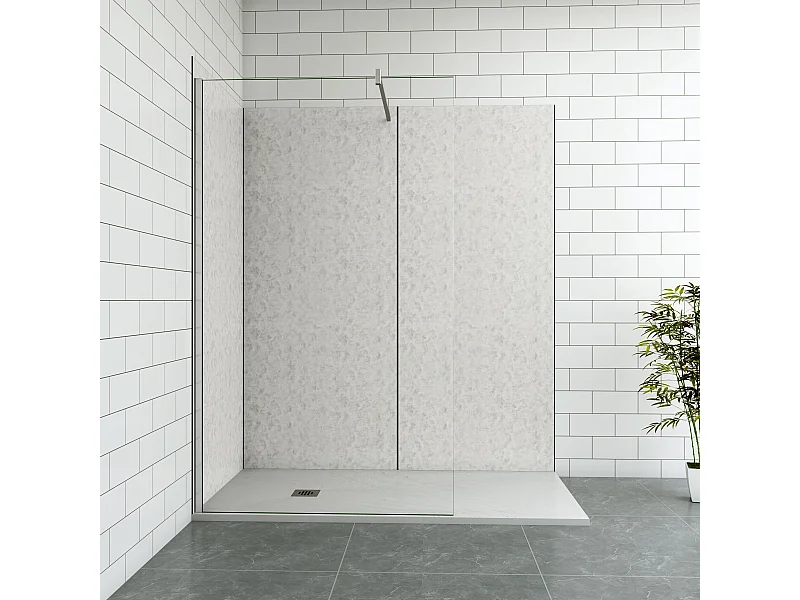 Aica B:80xL:(90+120)xH:210cm aluminium composiet platen met gewassen betoneffect , 3 mm dik-Set van 3 douchewandpanelen inclusief profielen-Wandpanelen