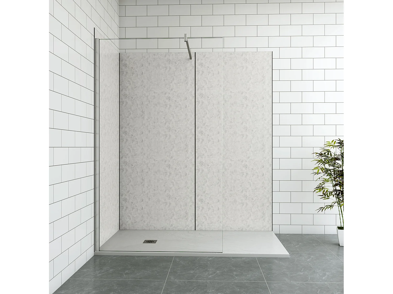 Aica B:80xL:(90+90)xH:210cm aluminium composiet platen met gewassen betoneffect , 3 mm dik-Set van 3 douchewandpanelen inclusief profielen-Wandpanelen