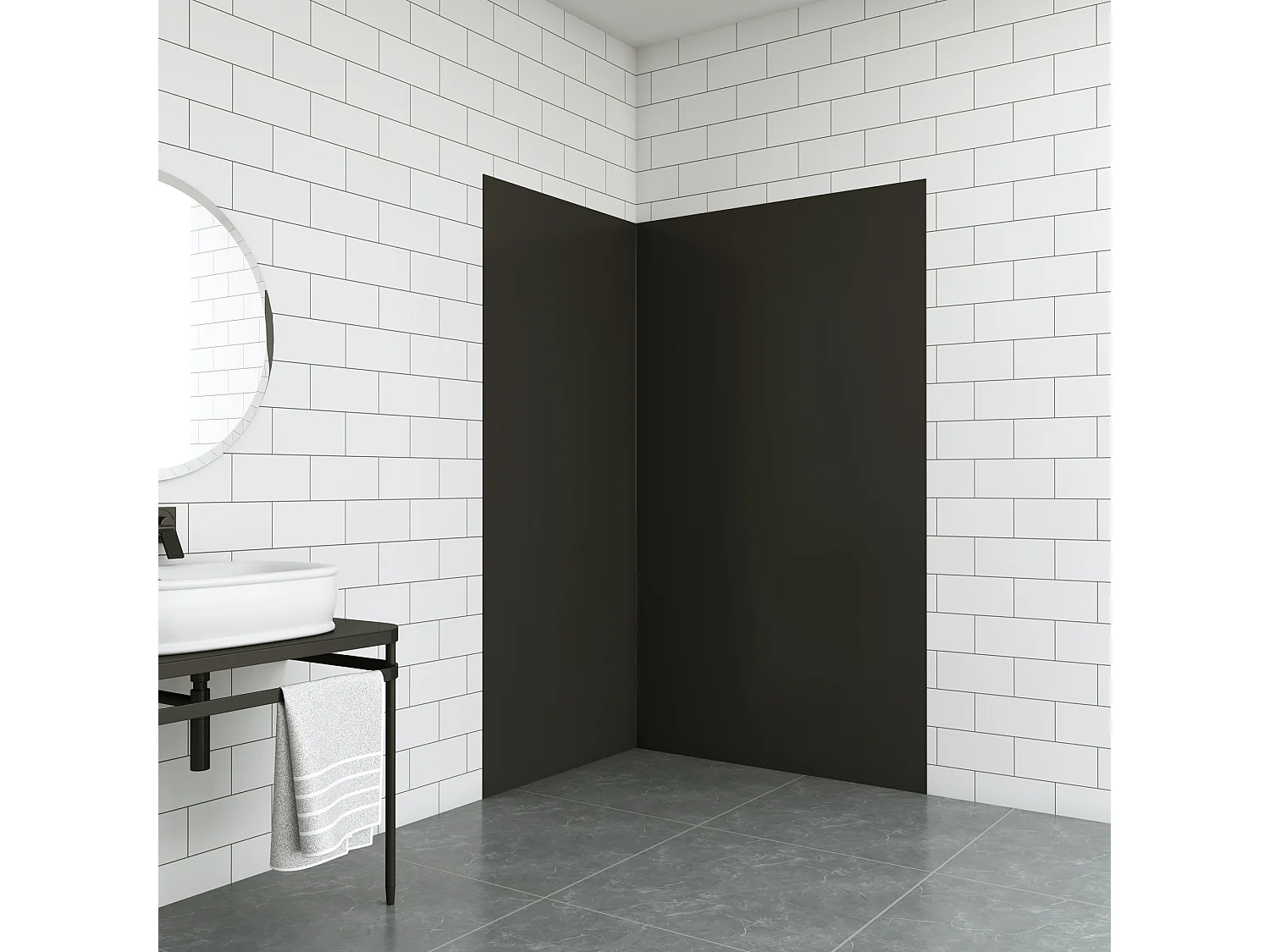 Aica B:90xL:100xH:210cm mat zwart aluminium composiet platen , 3 mm dik-Set van 2 douchewandpanelen inclusief profielen-Wandpanelen