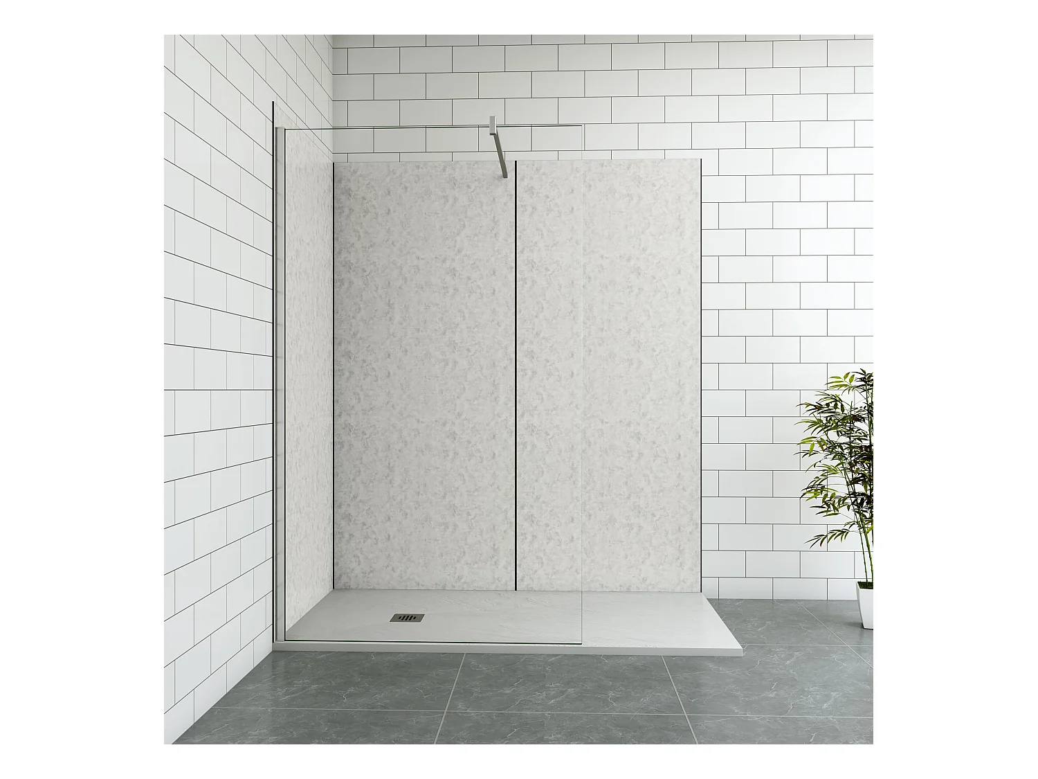 Aica B:80xL:(80+90)xH:210cm aluminium composiet platen met gewassen betoneffect , 3 mm dik-Set van 3 douchewandpanelen inclusief profielen-Wandpanelen