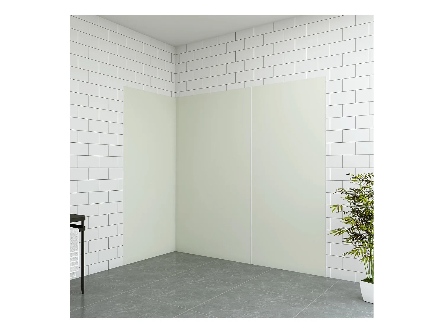 Aica B:80xL:(100+100)H:210cm ivoorwitte aluminium composiet platen , 3 mm dik-Set van 3 douchewandpanelen inclusief profielen-Wandpanelen