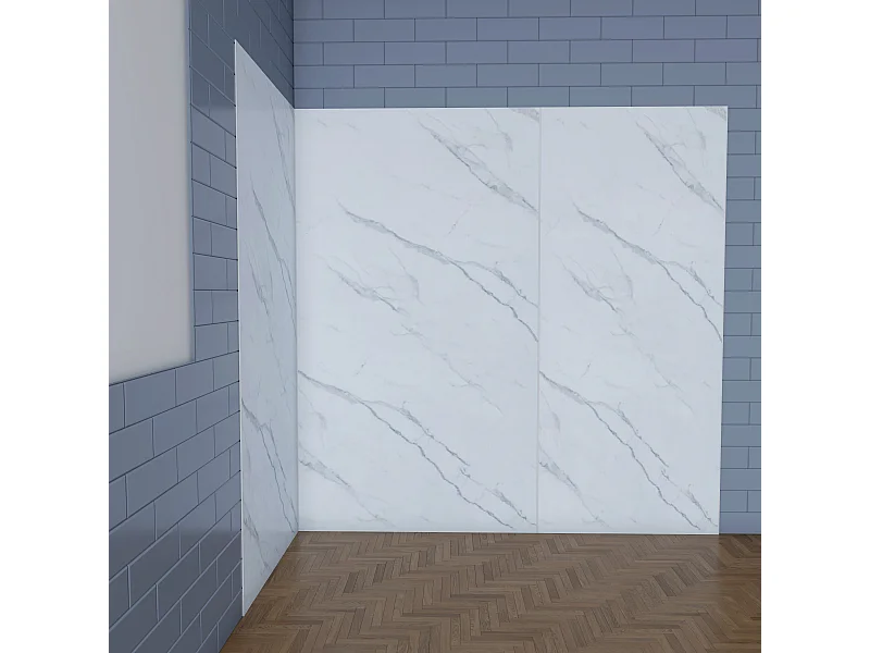 Aica B:90xL:(90+90)H:210cm visbuikwit aluminium composiet platen , 3 mm dik-Set van 3 douchewandpanelen inclusief profielen-Wandpanelen