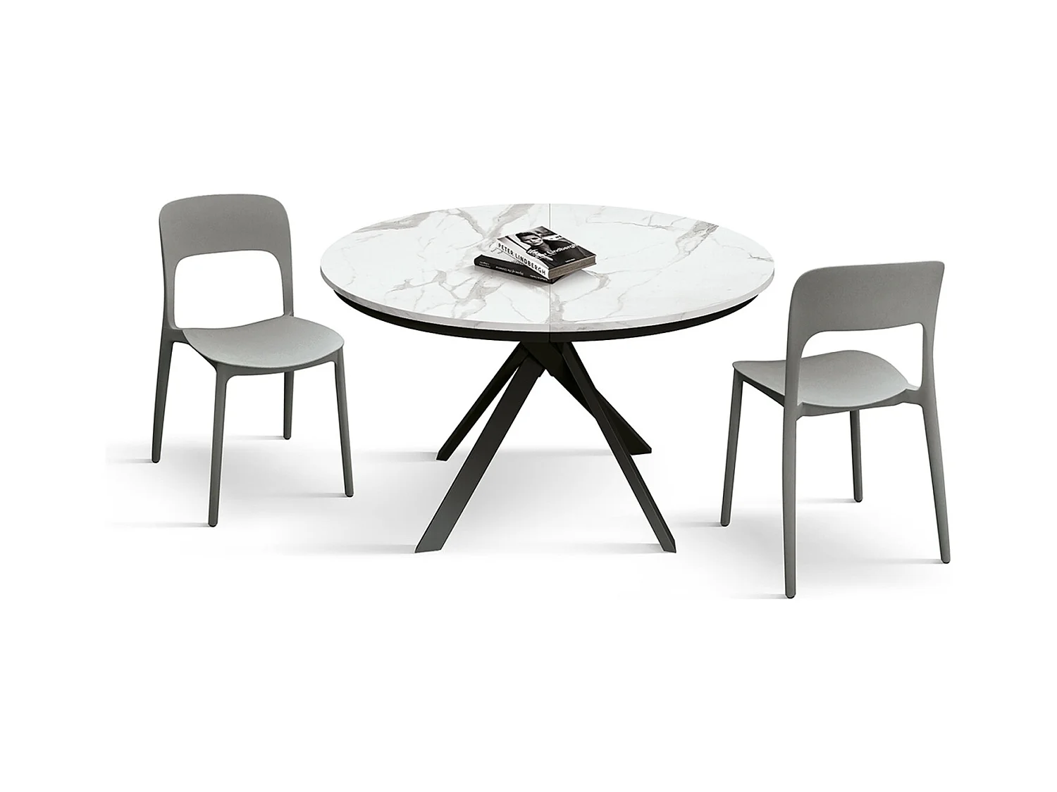 Table ronde en bois, finition blanche, pieds noirs Ø120xH75.3-170x120x75.3 - PANTELLERIA