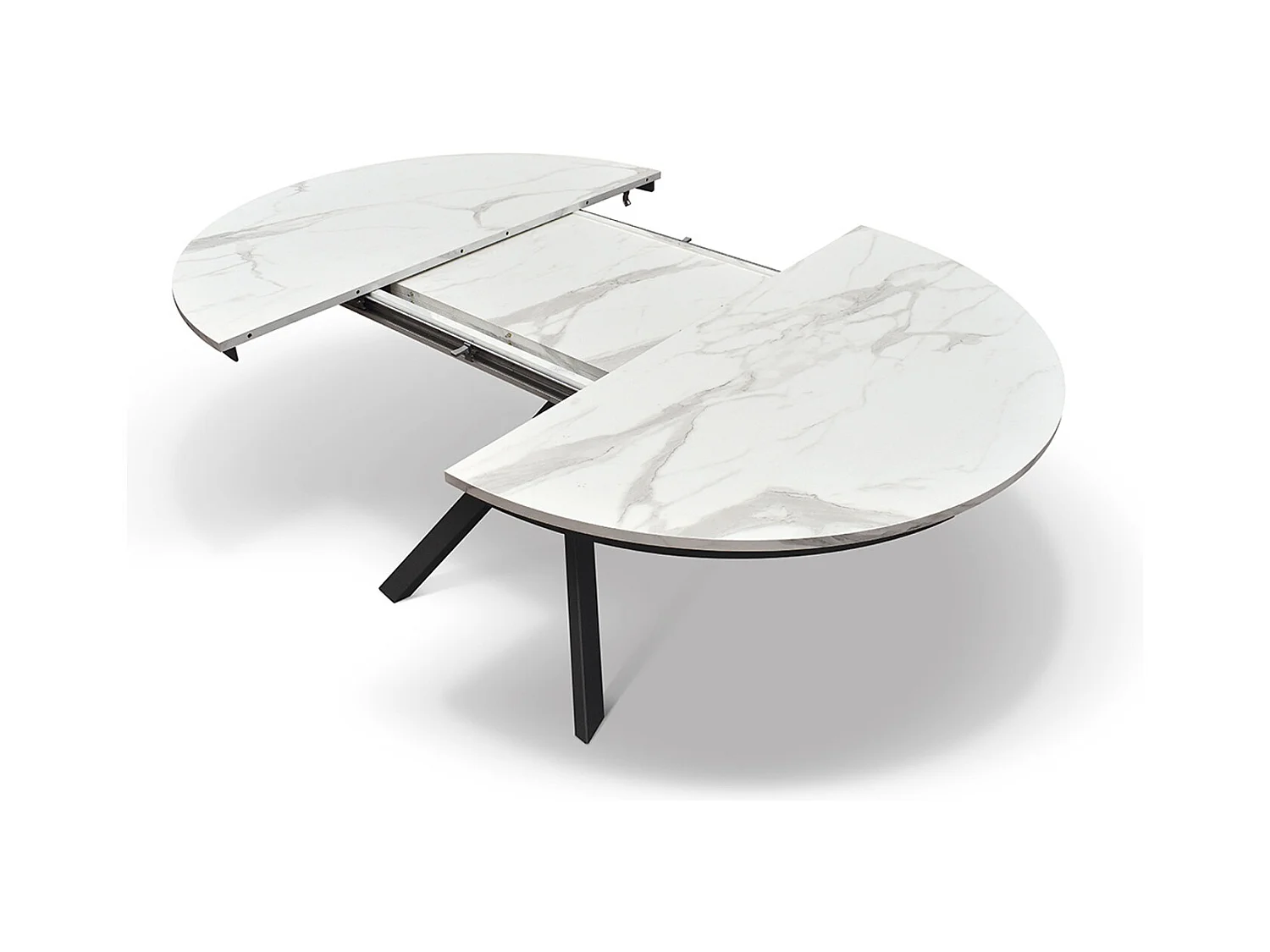 Table ronde en bois, finition blanche, pieds noirs Ø120xH75.3-170x120x75.3 - PANTELLERIA