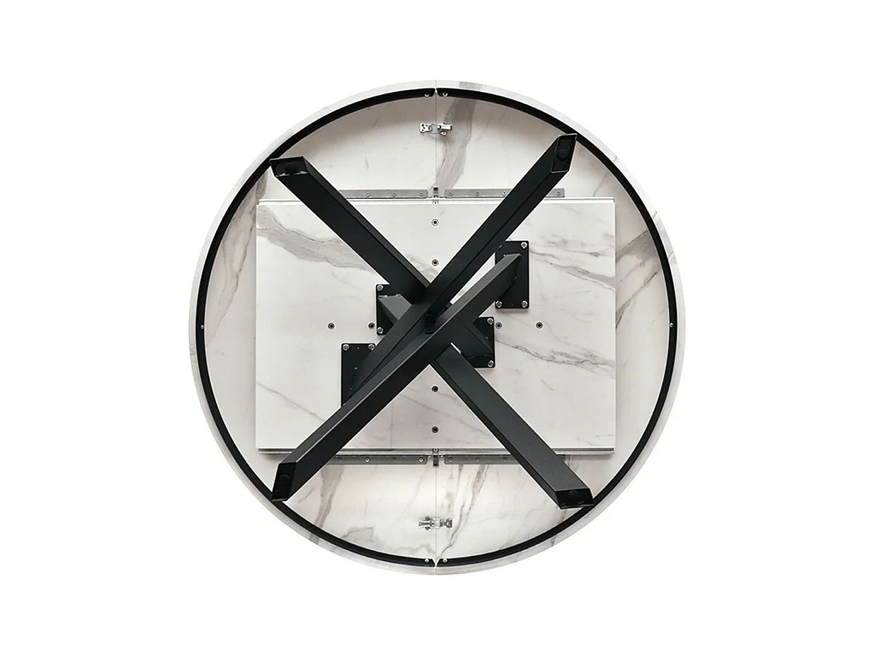 Table ronde en bois, finition blanche, pieds noirs Ø120xH75.3-170x120x75.3 - PANTELLERIA