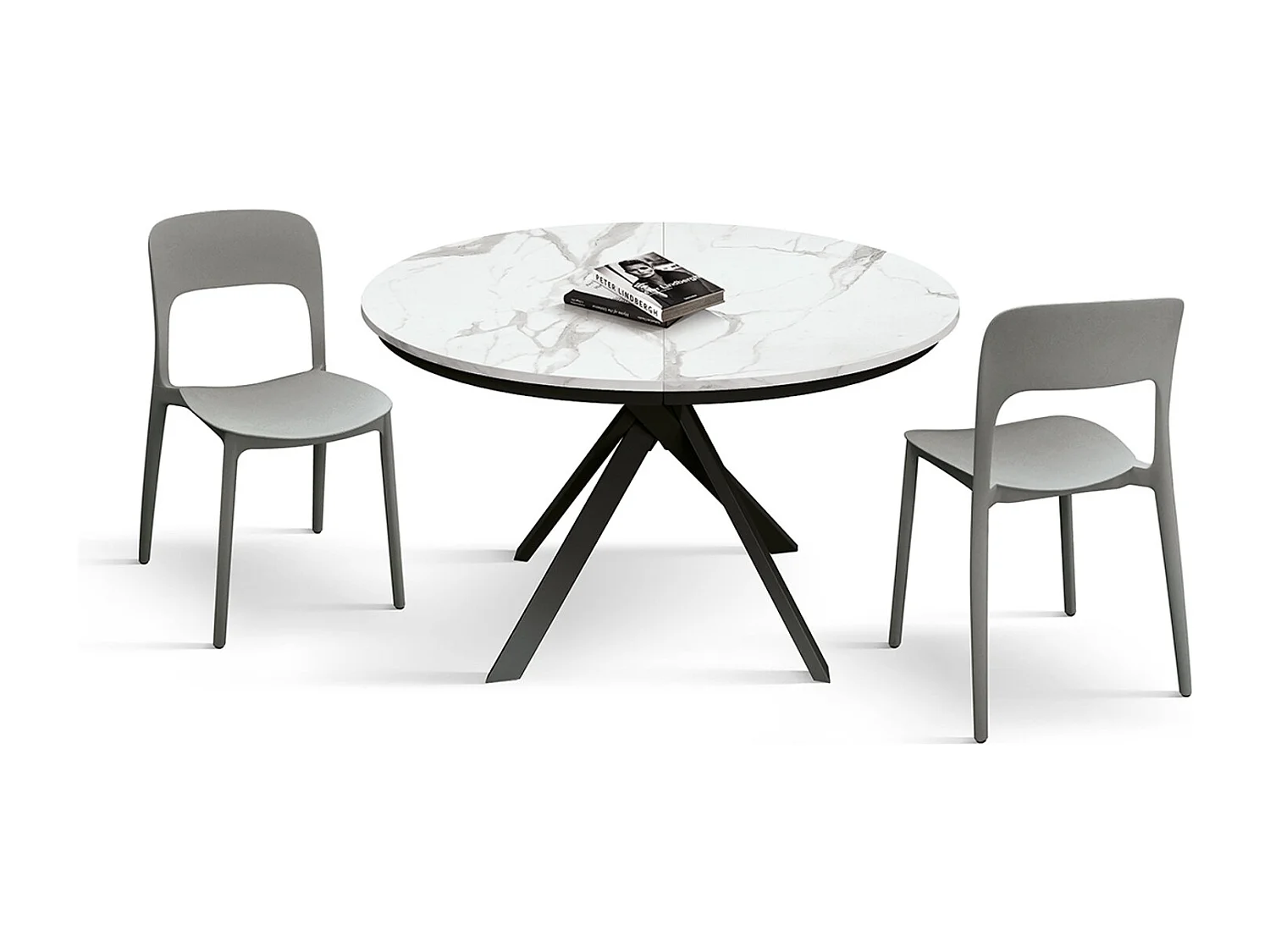 Runder Holztisch, weiß lackiert, schwarze Beine Ø120xH75.3-170x120x75.3 - PANTELLERIA