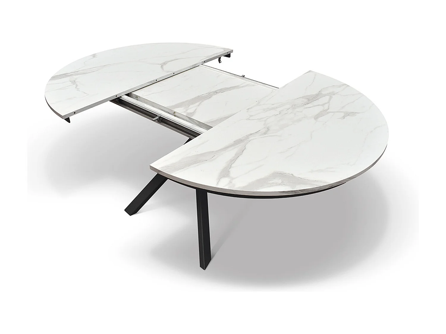 Runder Holztisch, weiß lackiert, schwarze Beine Ø120xH75.3-170x120x75.3 - PANTELLERIA