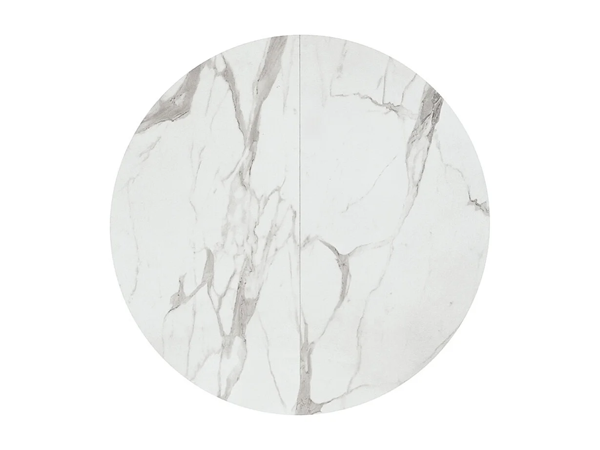 Runder Holztisch, weiß lackiert, schwarze Beine Ø120xH75.3-170x120x75.3 - PANTELLERIA