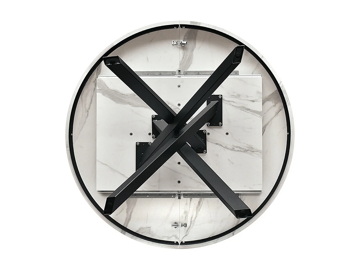 Runder Holztisch, weiß lackiert, schwarze Beine Ø120xH75.3-170x120x75.3 - PANTELLERIA