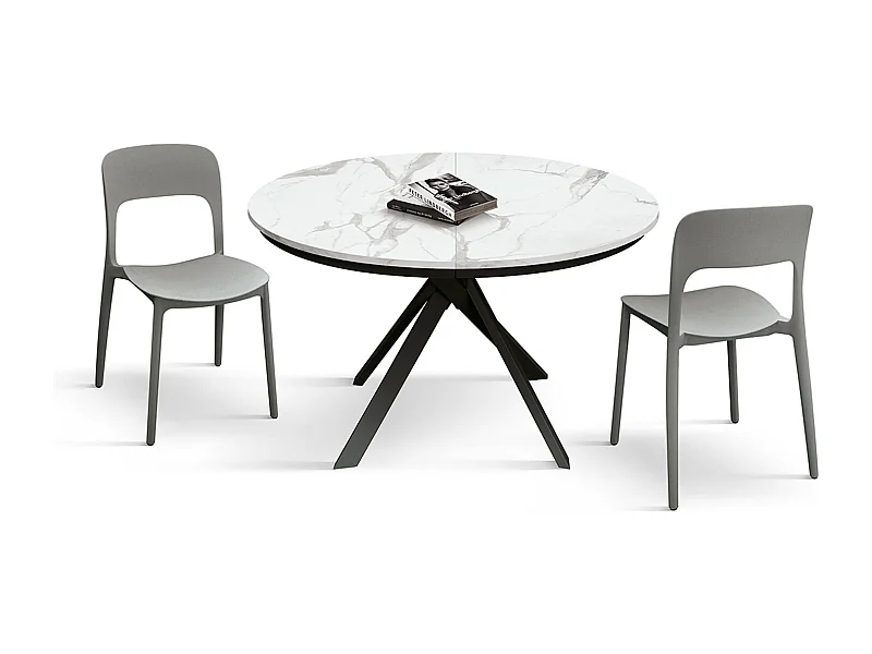 Runder Holztisch, weiß lackiert, schwarze Beine Ø120xH75.3-170x120x75.3 - PANTELLERIA