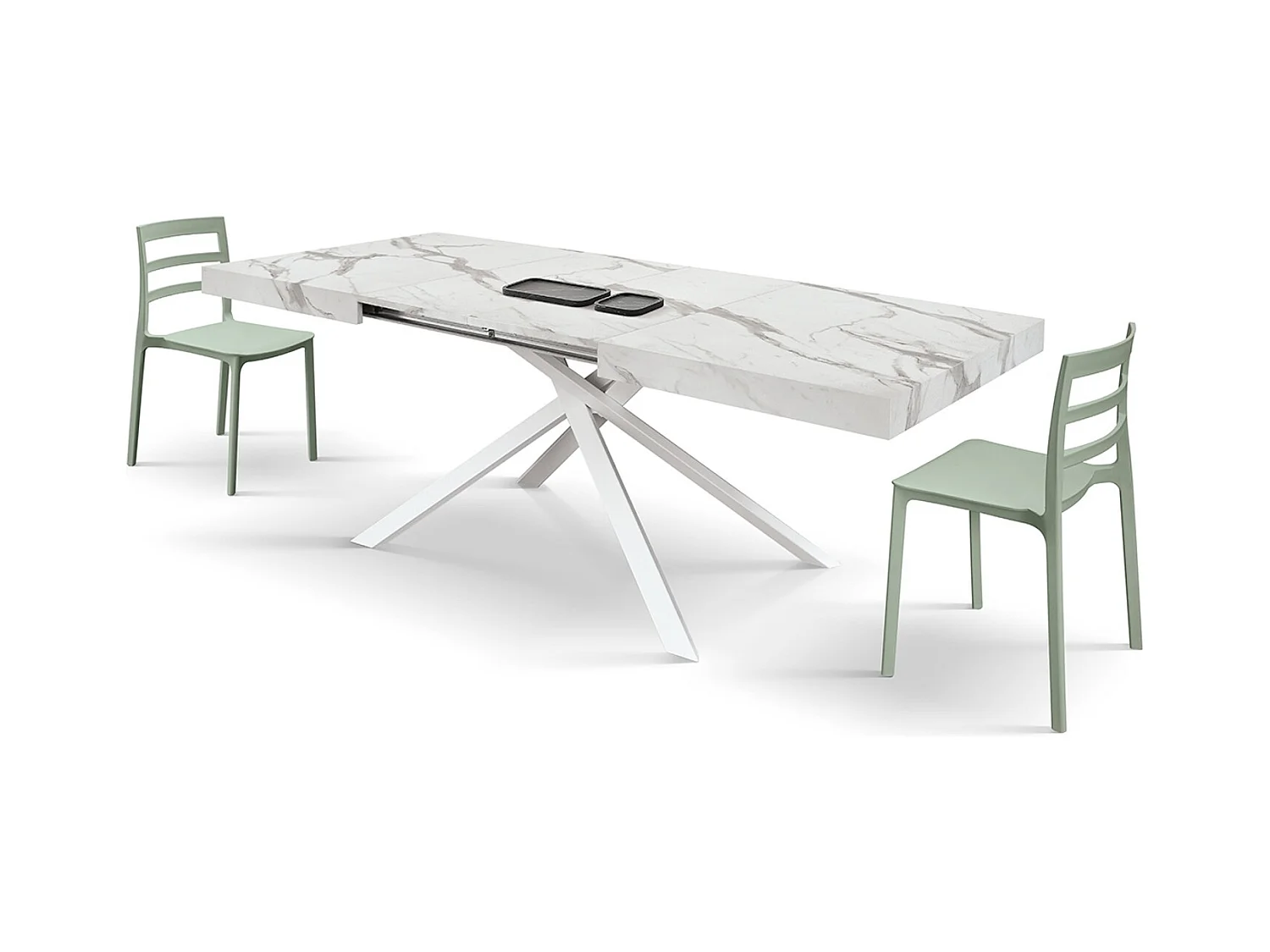 Stół drewniany, białe wykończenie, biała podstawa, rozkładany 160x90-240x90 - FORTE DEI MARMI