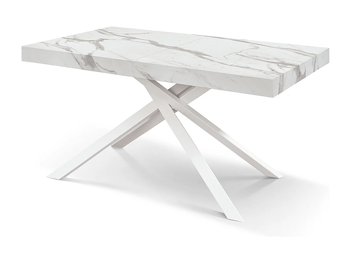 Table en bois, finition blanche, base blanche, extensible 160x90-240x90 - FORTE DEI MARMI