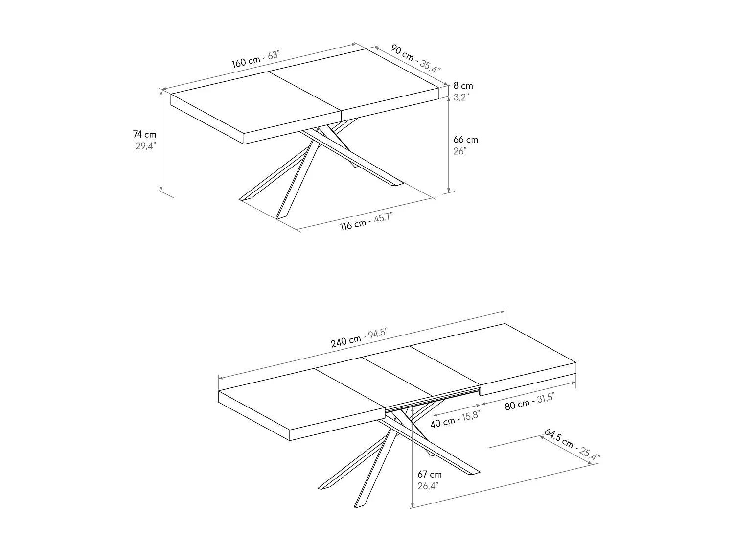 Table en bois, finition blanche, base blanche, extensible 160x90-240x90 - FORTE DEI MARMI