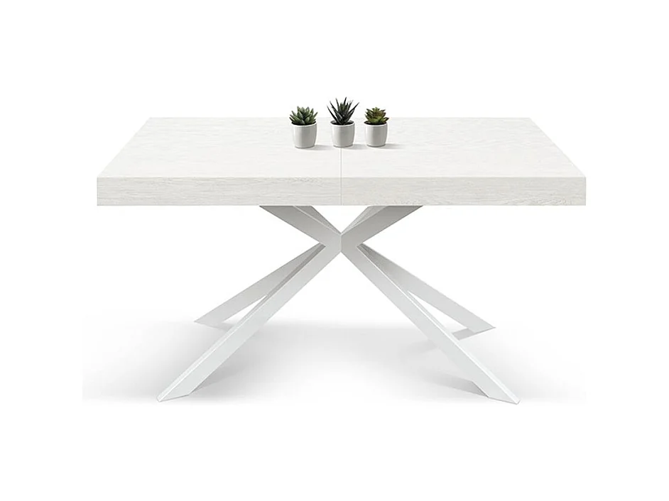 Tavolo in legno, finitura bianco, base a X in metallo bianco, 180×90–260×90 - CAMAIORE