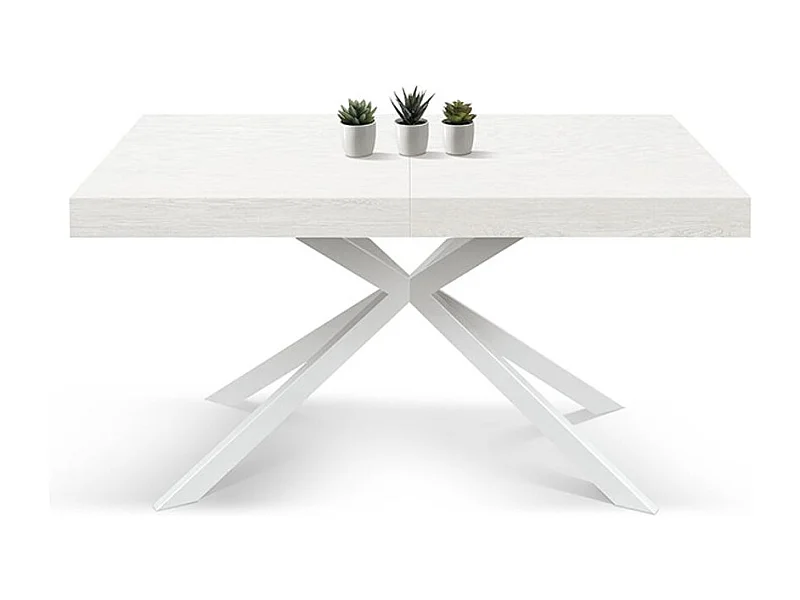 Tavolo in legno, finitura bianco, base a X in metallo bianco, 180×90–260×90 - CAMAIORE