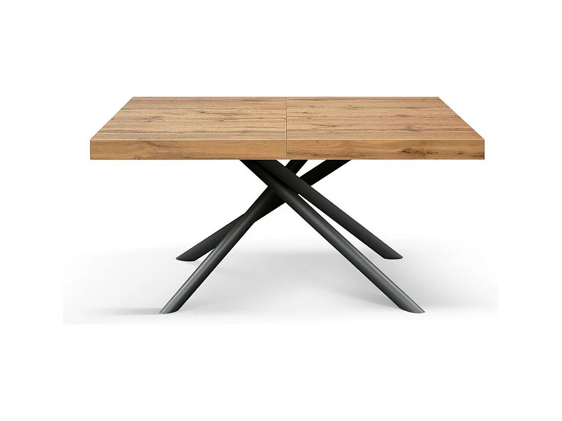 Mesa de madera, acabado roble, base de metal antracita, 180×90–260×90 - CARRARA