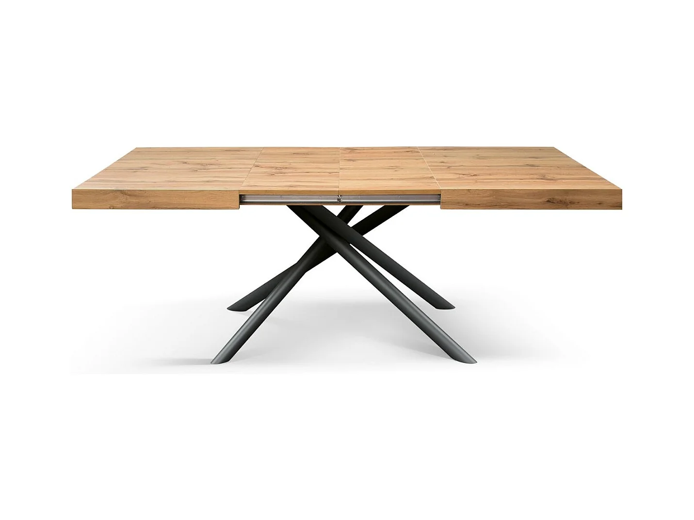 Mesa de madera, acabado roble, base de metal antracita, 180×90–260×90 - CARRARA