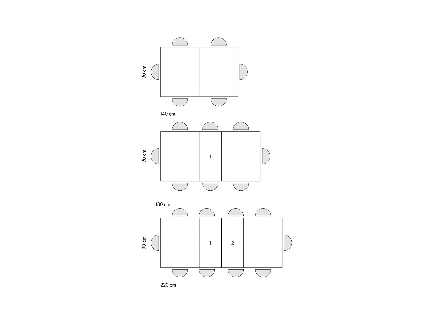 Mesa de madera, acabado roble, base de metal antracita, 180×90–260×90 - CARRARA