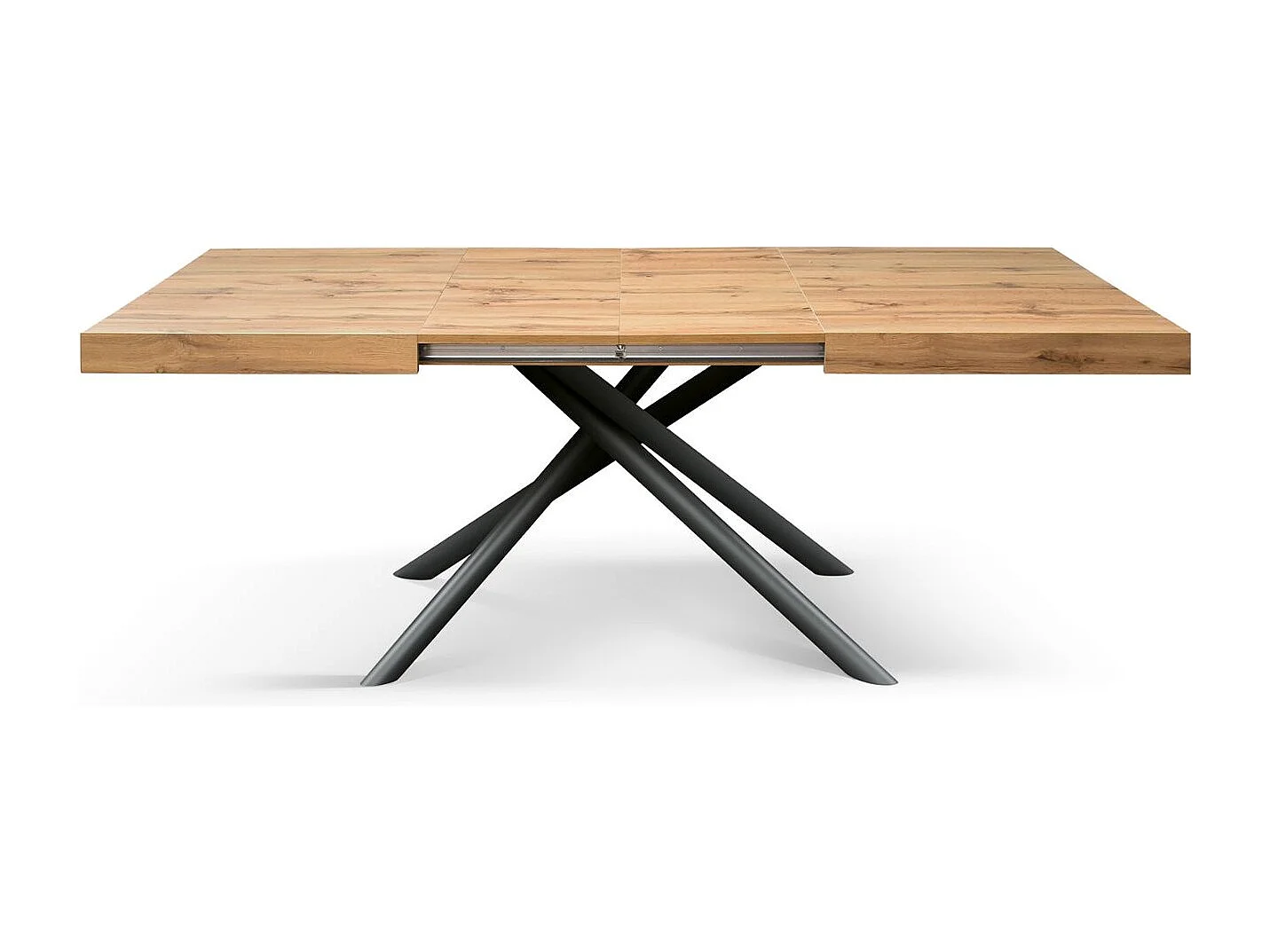 Table en bois, finition chêne, piètement en métal anthracite, 180×90–260×90 - CARRARA