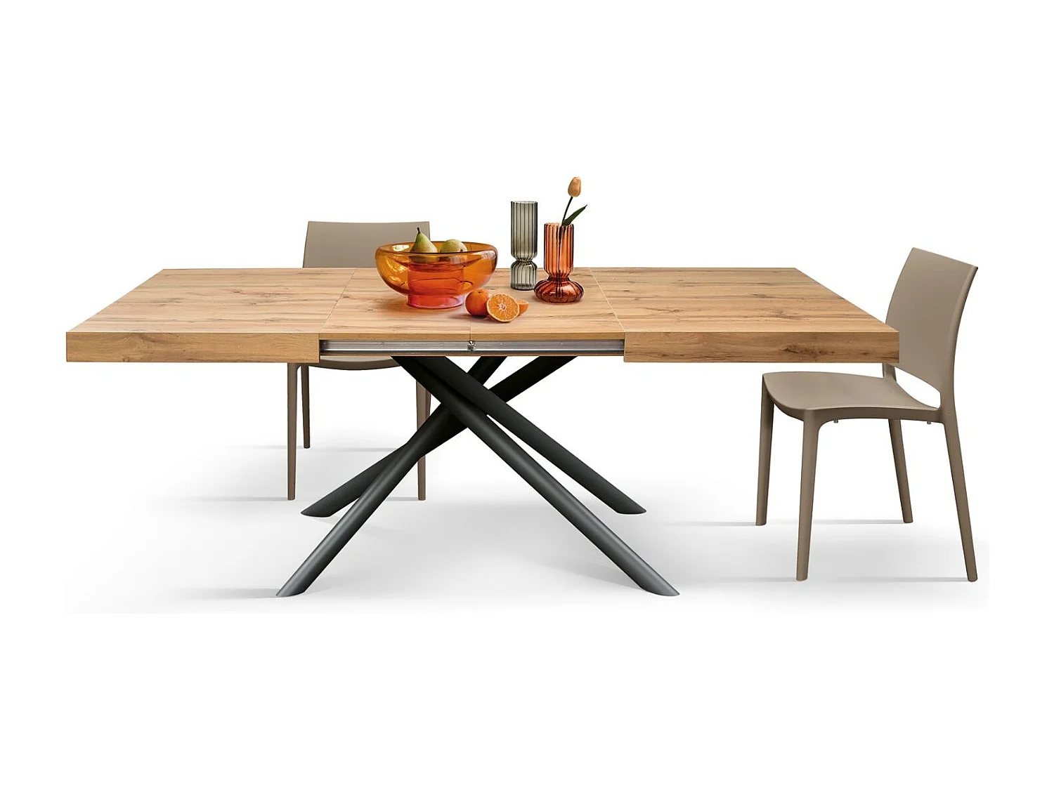 Table en bois, finition chêne, piètement en métal anthracite, 180×90–260×90 - CARRARA