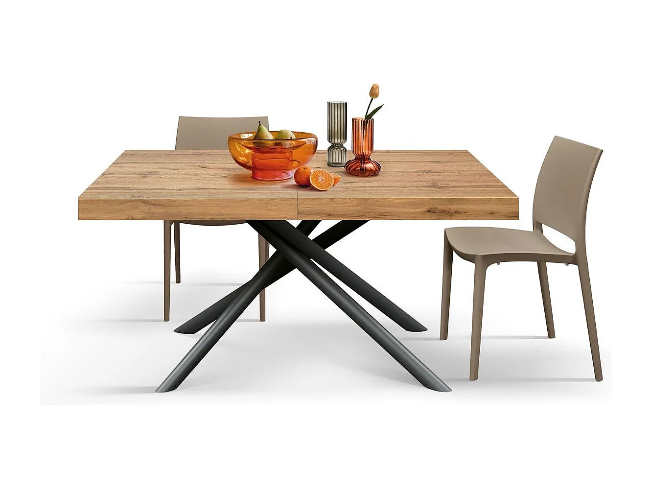 Table en bois, finition chêne, piètement en métal anthracite, 180×90–260×90 - CARRARA