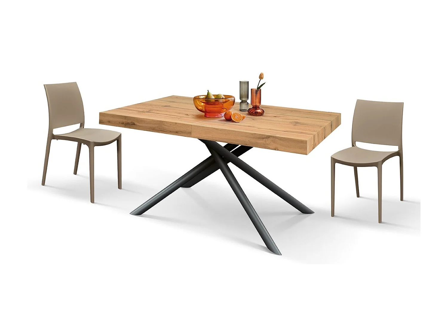 Table en bois, finition chêne, piètement en métal anthracite, 180×90–260×90 - CARRARA