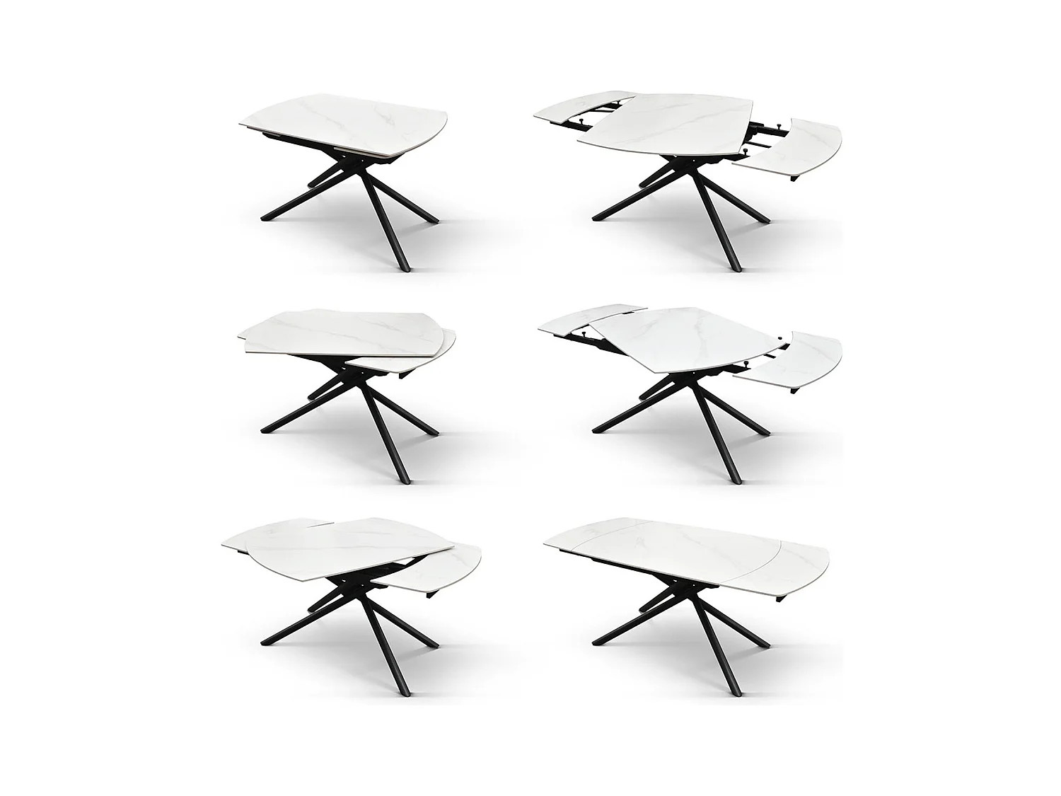 Table en céramique blanche, piètement en métal noir, extensible 120x88-180x88 cm - BONIFACIO