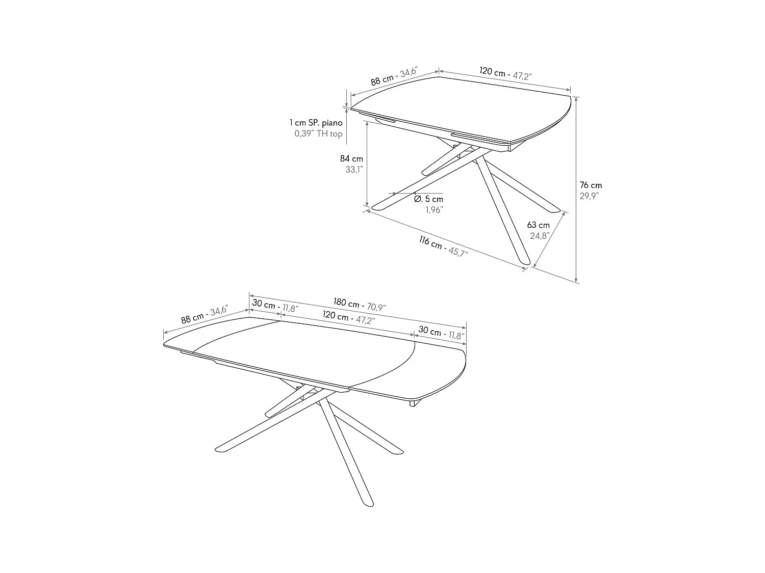 Table en céramique blanche, piètement en métal noir, extensible 120x88-180x88 cm - BONIFACIO