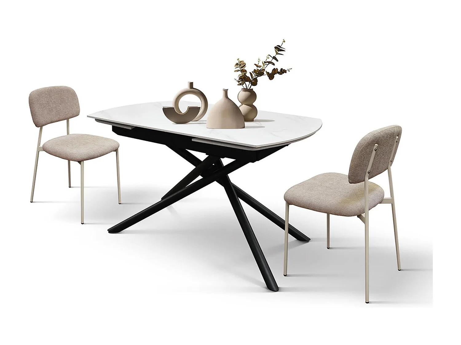 Weißer Keramiktisch, schwarzes Metallgestell, ausziehbar 120x88-180x88 cm – BONIFACIO