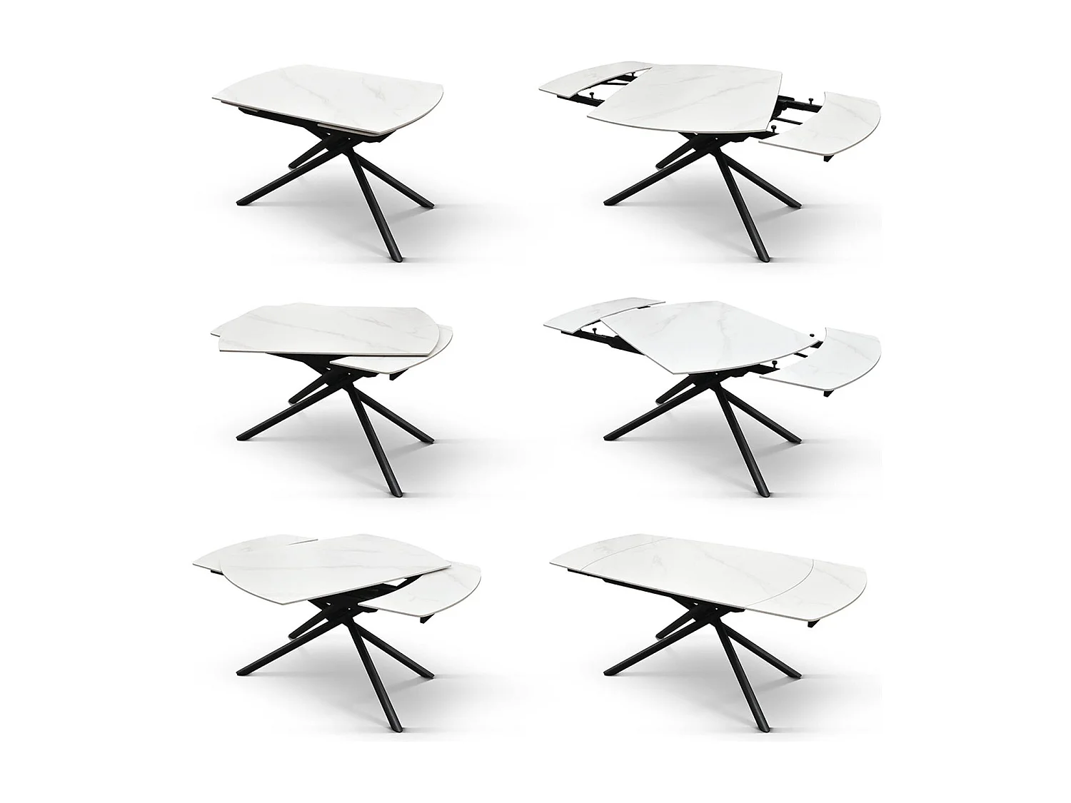 Weißer Keramiktisch, schwarzes Metallgestell, ausziehbar 120x88-180x88 cm – BONIFACIO