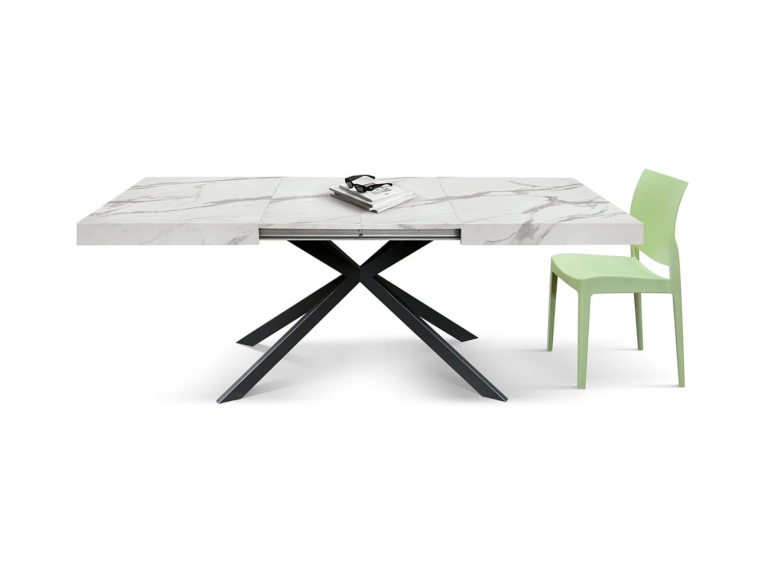 Tavolo in legno, finitura bianco e gambe a X nere, allungabile 160x90 - 240x90 - CAMAIORE