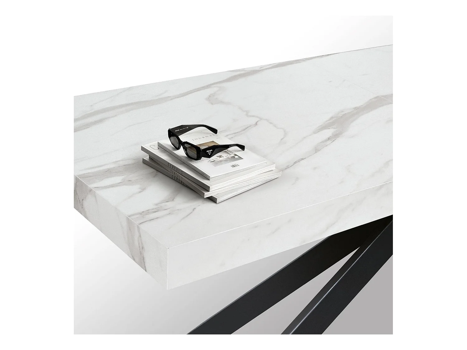 Tavolo in legno, finitura bianco e gambe a X nere, allungabile 160x90 - 240x90 - CAMAIORE